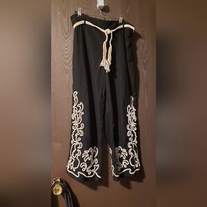 Rachel Zoe Black Pants with Cream Embroidery